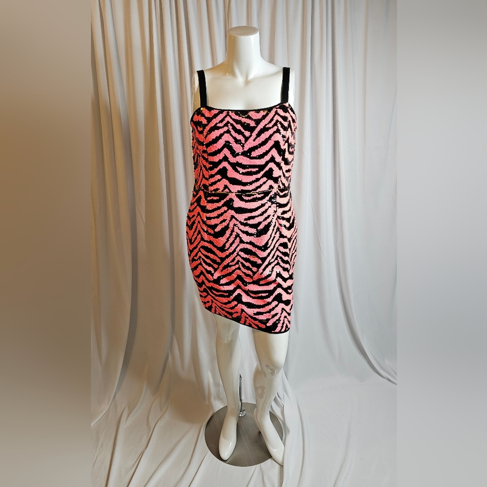 Pretty Little Thing Plus Gold Zebra Sequin Strappy Bodycon Dress sz 12